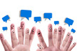 Social network concept of Happy group of finger faces with spee Social network concept of Happy group of finger faces with spee