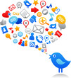 Blue bird with social media icons Blue bird with social media icons