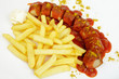 Currywurst mit Pommes frites und Mayonnaise