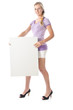 Junge Frau mit leerem Schild in der Hand Junge Frau mit leerem Schild in der Hand