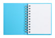 Isolated opened blue blank note book