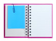 Isolated opened pink blank note book with memo