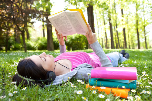 Photo: relaxing in nature with book and music relaxing in nature with book and music