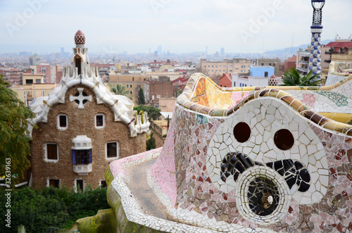 Photo: Detail of Park Guell in Barcelona, Spain Detail of Park Guell in Barcelona, Spain