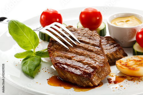 Photo: Grilled steak and vegetables Grilled steak and vegetables