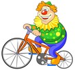 Happy clown riding on a bike. Vector illustration