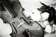 Violin and Roses in Black and White Grunge Violin and Roses in Black and White Grunge
