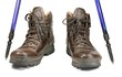 Foto: 2 Wanderschuhe mit Stöcken 2 Wanderschuhe mit Stöcken