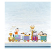 customizable birthday card with animal toys train