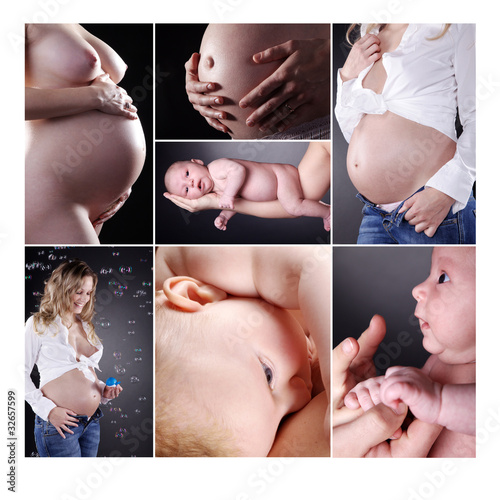 Photo: Babybauch Collage, Baby im Bauch und nach der Entbindung Babybauch Collage, Baby im Bauch und nach der Entbindung
