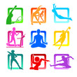 Colorful icons with fitness people silhouettes Colorful icons with fitness people silhouettes