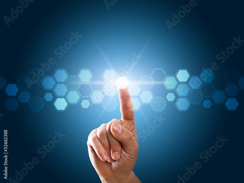 Photo : finger, touching a virtual interface finger, touching a virtual interface
