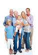 Happy family standing together on white background