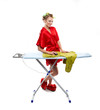Woman ironing clothes with a computer mouse