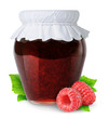 Jar of raspberry jam isolated on white