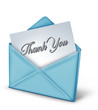 Thank you note in a blue envelope