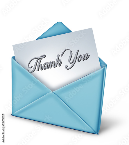 Illustration: Thank you note in a blue envelope Thank you note in a blue envelope
