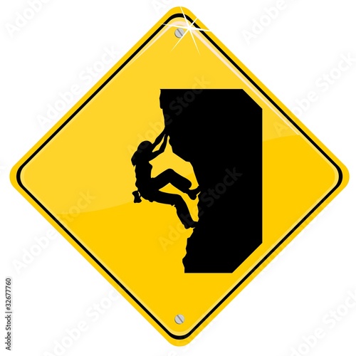 Vector: Yellow sign with woman climbing Yellow sign with woman climbing