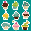 Cute cupcake stickers, vector illustration