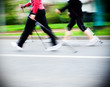 Nordic walking race, motion blur Nordic walking race, motion blur