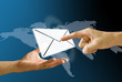 Postman's hand carry mail icon and finger pushing mail