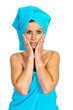 Foto: Attractive female with blue towel Attractive female with blue towel