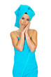 Foto: Attractive female with blue towel Attractive female with blue towel