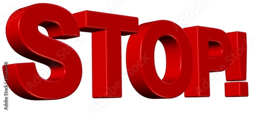 Illustration: 3D Wort rot STOP! 3D Wort rot STOP!