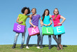 Photo: group of girls shopping in sales with bags group of girls shopping in sales with bags