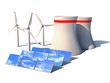 alternative energy 3d concept - Wind solar and nuclear power