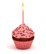 cupcake 3d illustration - birthday dessert with lit candles cupcake 3d illustration - birthday dessert with lit candles