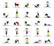 Woman practicing yoga, 25 poses for your design