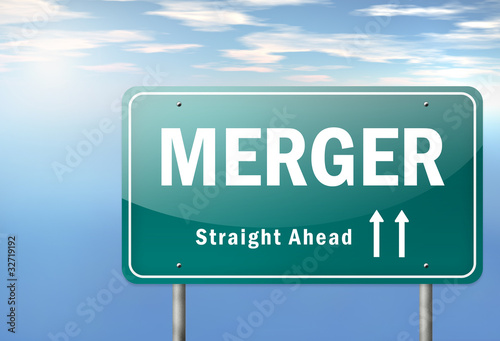 Illustration: Highway Signpost "Merger" Highway Signpost "Merger"