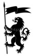 Silhouette of standing heraldic lion with flag