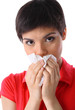 allergy or illness: close-up of young woman with kleenex