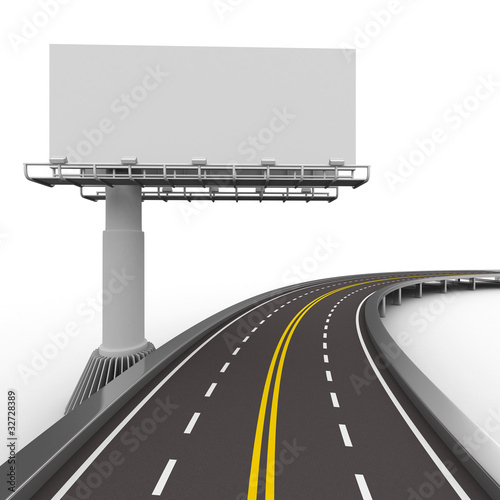 Ilustração : asphalted road with billboard. Isolated 3D image asphalted road with billboard. Isolated 3D image