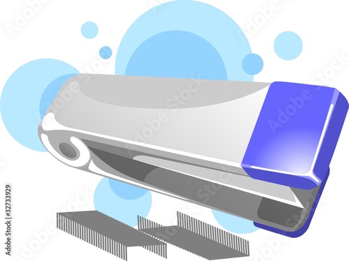 Illustration: Illustration of blue colour stapler with pin Illustration of blue colour stapler with pin
