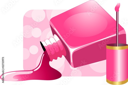Illustration: Illustration of pouring nail polish and brush Illustration of pouring nail polish and brush