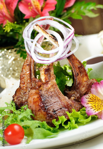 Photo: boned roasted ribs served with raw cherry boned roasted ribs served with raw cherry