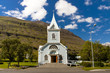 Wooden old blue church in Seydisfjordur village - Iceland