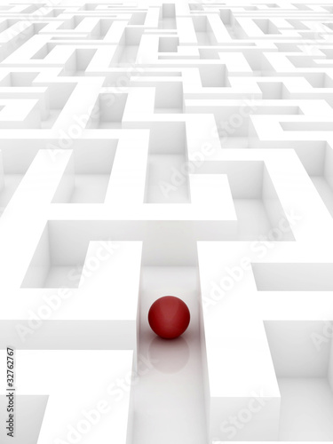 Illustration: red sphere in an abstract maze red sphere in an abstract maze