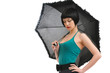 sad young girl with umbrella