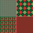Set of repeating geometric patterns in Christmas colours