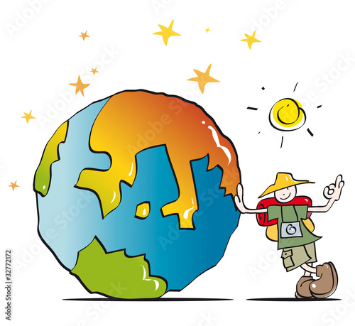 Illustration: Funny traveler sightseeing Funny traveler sightseeing