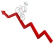 3d man riding his bicycle on the red arrow up, success 3d man riding his bicycle on the red arrow up, success