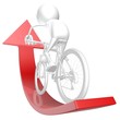 3d man riding his bicycle on the red arrow up, success