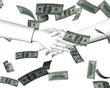 3d Commercial transaction - shaking hands, money falling 3d Commercial transaction - shaking hands, money falling