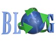 blue word Blog with 3D globe replacing letter O, arrow blue word Blog with 3D globe replacing letter O, arrow