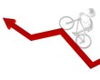3d man riding his bicycle on the red arrow up, success 3d man riding his bicycle on the red arrow up, success