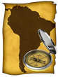 Map of South America on the old background with compass